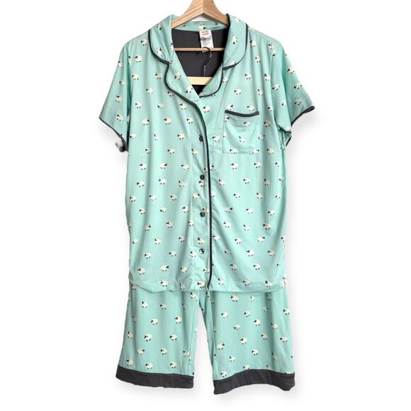 Munki Munki Mint Green Sheep Print Short Sleeve Cropped Soft Pajamas Women's L - Picture 1 of 15